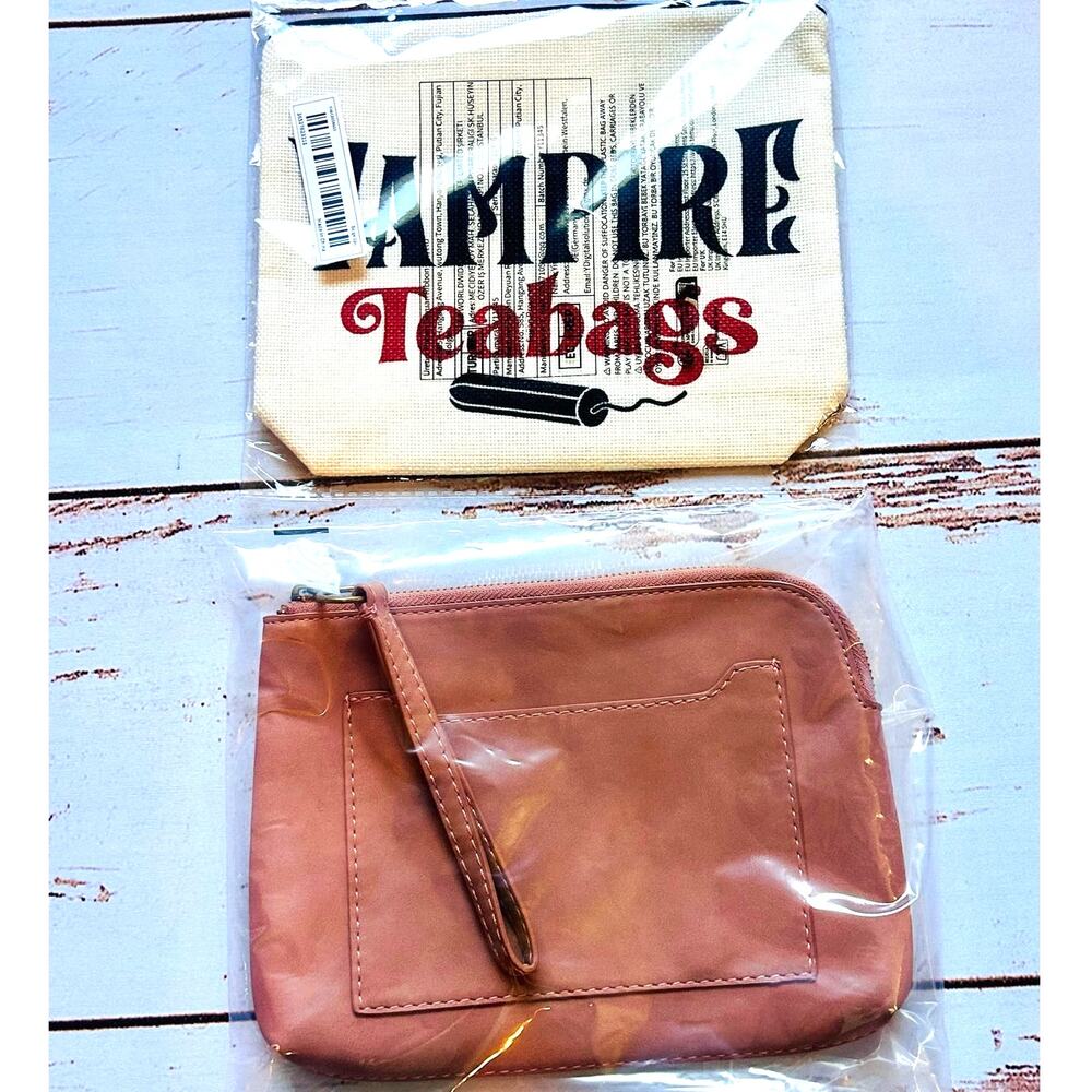 Set of 2 Makeup Bags | Vampire Teabags Pouch + Universal Thread Tan Wristlet